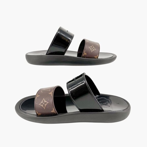 Louis Vuitton Sunbath Flat Mules EU 40 US 10 LV Monogram Black Slide Sandal - Picture 10 of 13
